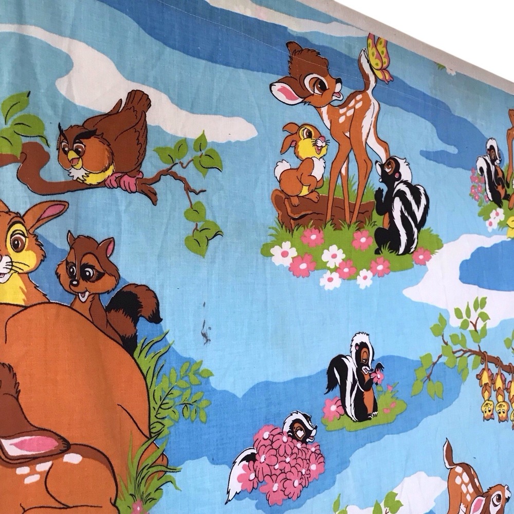 Vintage Disney Curtains Lot 2 Drapes Fabric Panels Bambi Rare Decor 60-70s 64x44